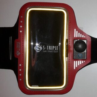 <strong>S-Triple armbånd med 360gr. lys og reflekser.</br>Smartphone 5" / 13cm.</br> RØD</strong>