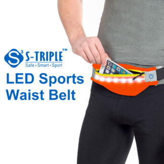 <strong>S-Triple sportsbælte med lomme, krog, reflekser og 7 varselslys</br> ORANGE</strong>